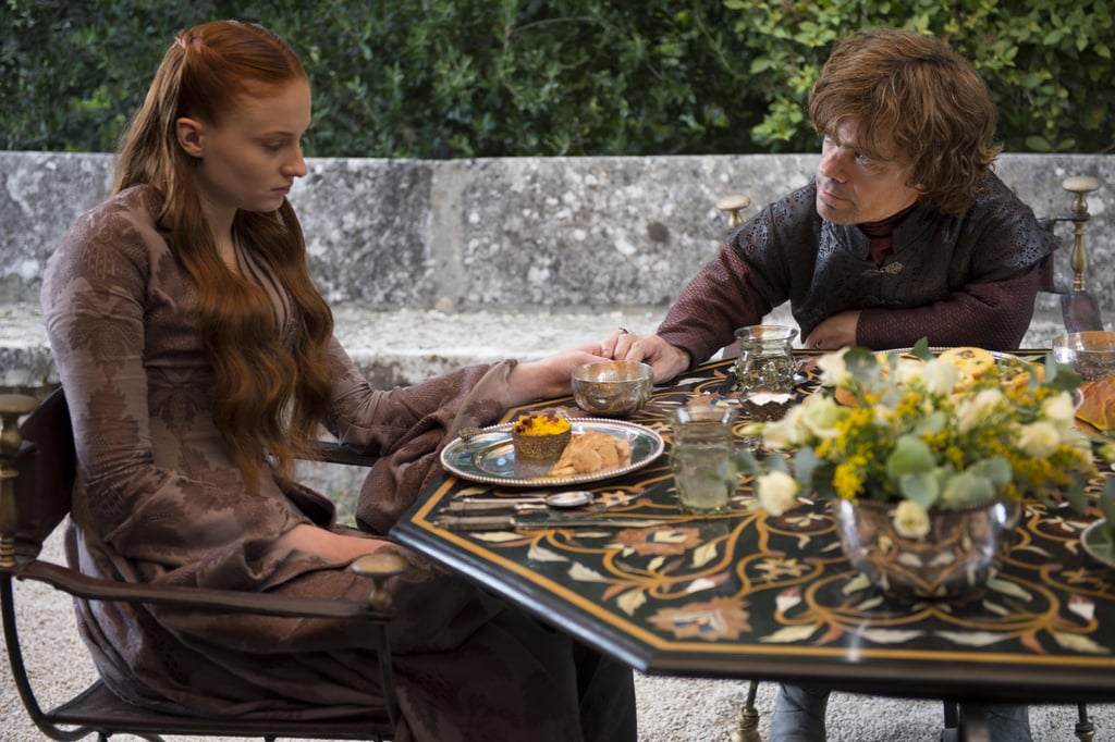 Sophie Turner as Sansa Stark and Peter Dinklage as Tyrion.