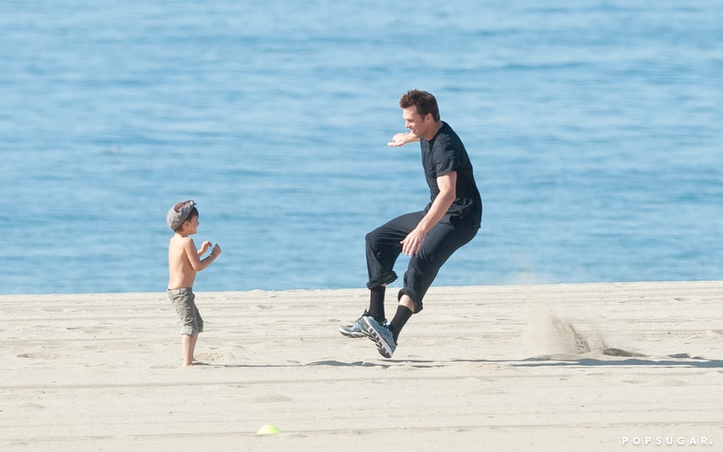 Tom Brady and Benjamin Playing on the Beach in LA
