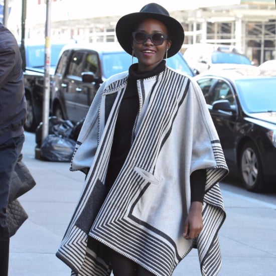 Lupita Nyong'o Wearing a Poncho in New York City