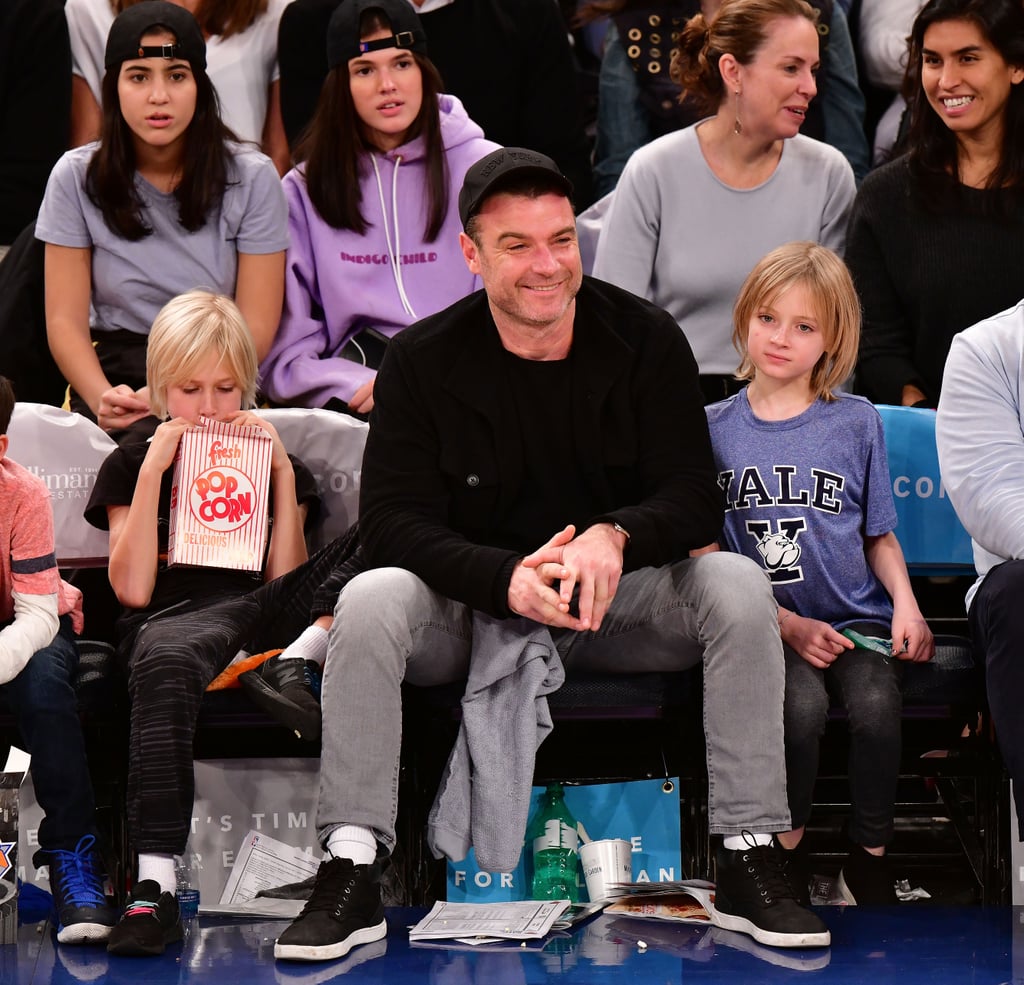 Liev Schreiber and His Sons at Basketball Game in NYC 2017