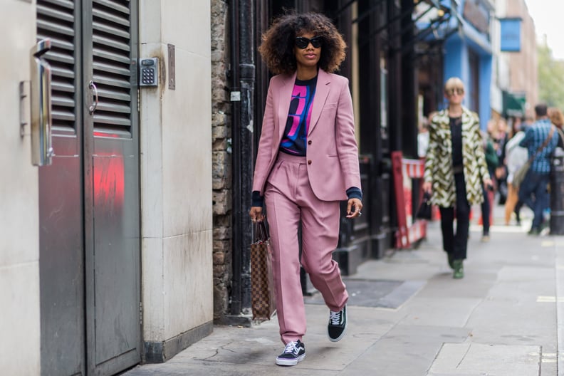 With a Pastel Suit and Graphic Top