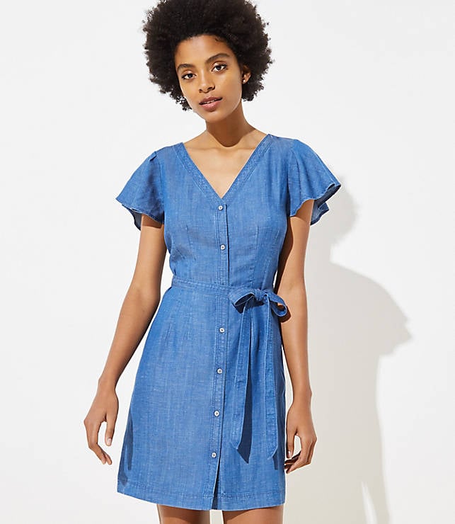 LOFT Chambray Flutter Tie-Waist Shirtdress