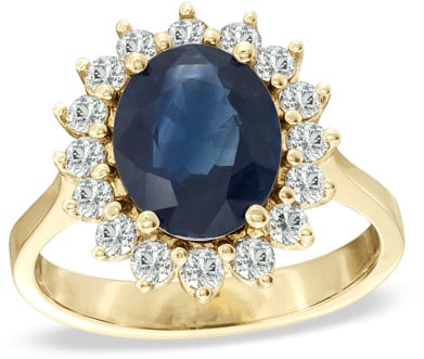 Zales Oval Blue Sapphire and 1/2 CT. T.W. Diamond Frame Engagement Ring in 14K Gold ($4,329)