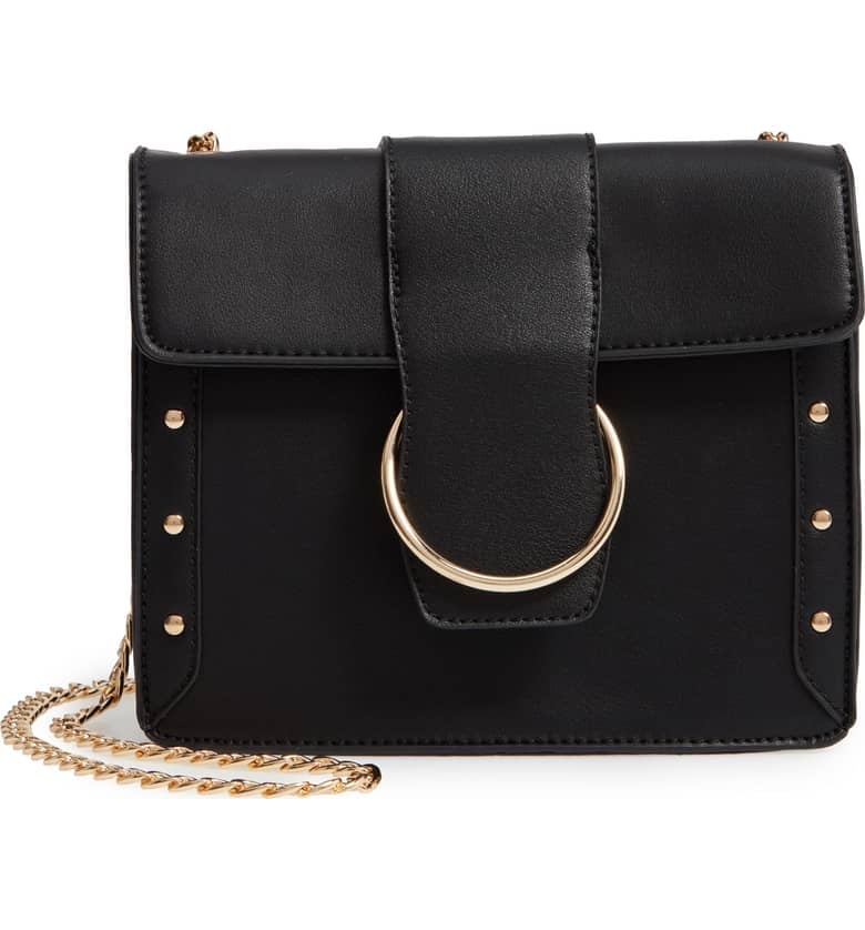 Leith Metal Ring Faux Leather Crossbody Bag