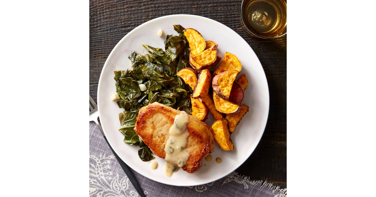 Maple Gravy-Smothered Pork Chops With Stewed Collard Greens and Sweet ...