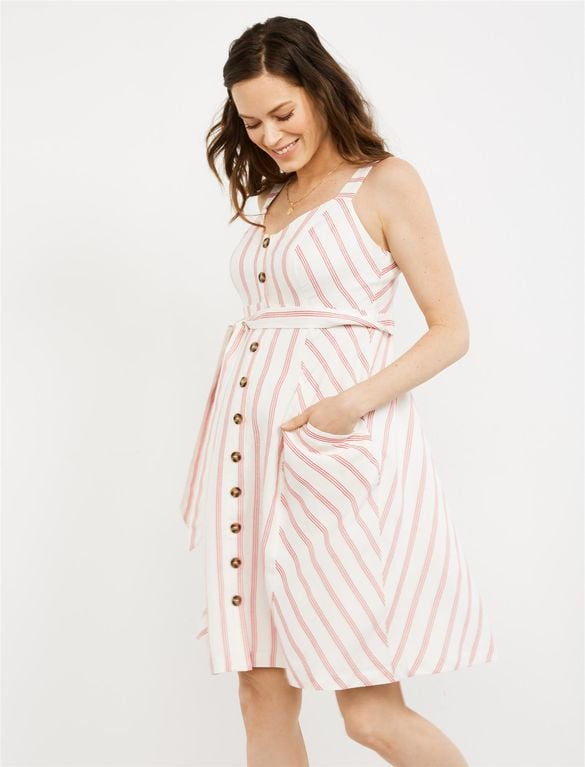 A Pea in the Pod Maternity Button Detail Striped Maternity Dress