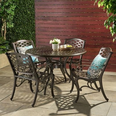 Christopher Knight Home Hallandale Sarasota 5pc Cast Aluminum Patio Dining Set