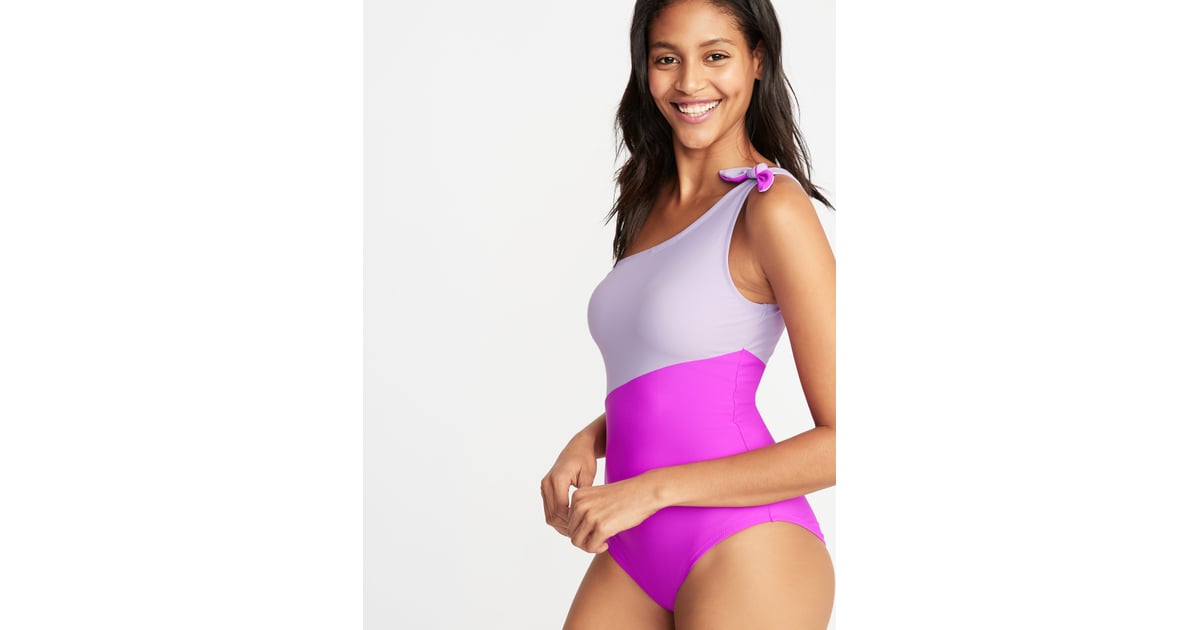 navy one shoulder swimsuit