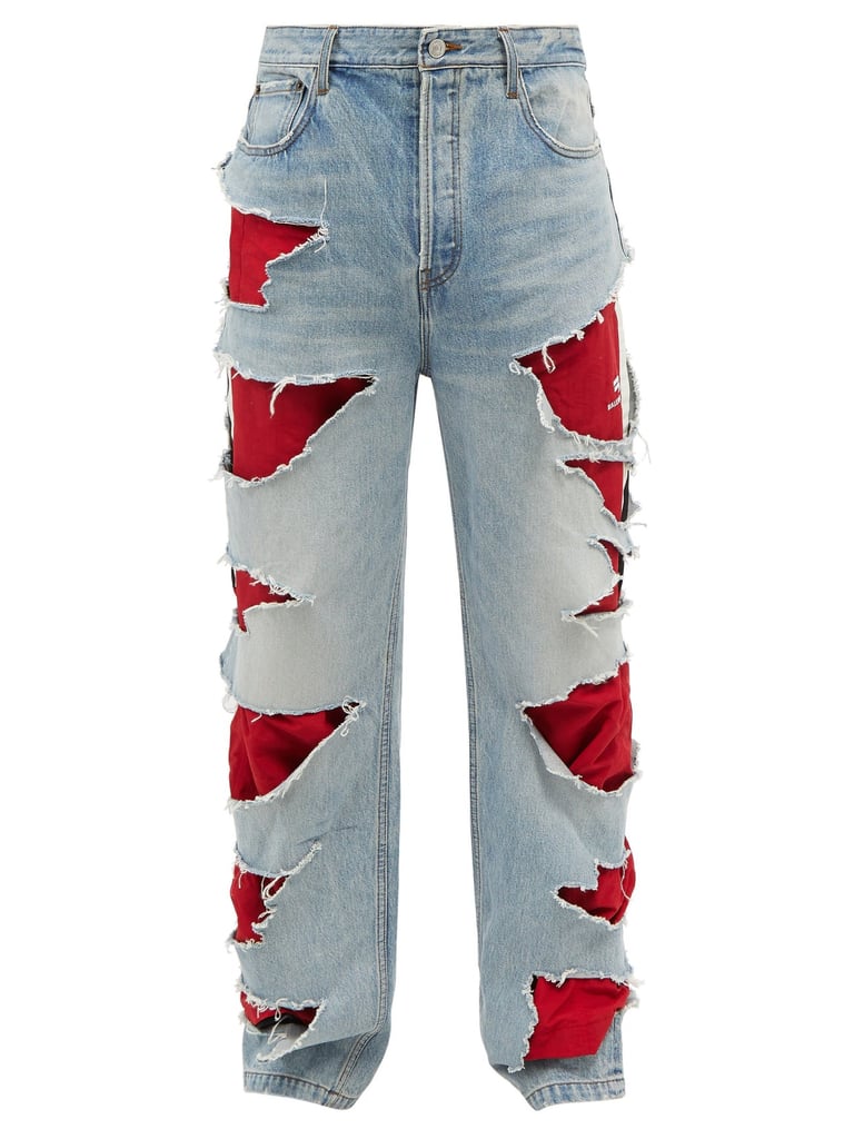 Balenciaga Ripped Jeans With Camouflage Lining In Blue  ModeSens