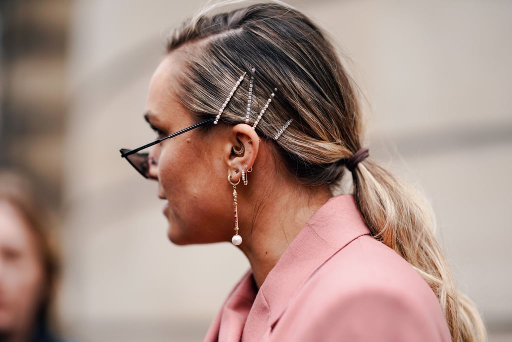 Stay-at-Home Summer Hair Trend: Slicked-Back Ponytail With Rhinestone Bobby Pins