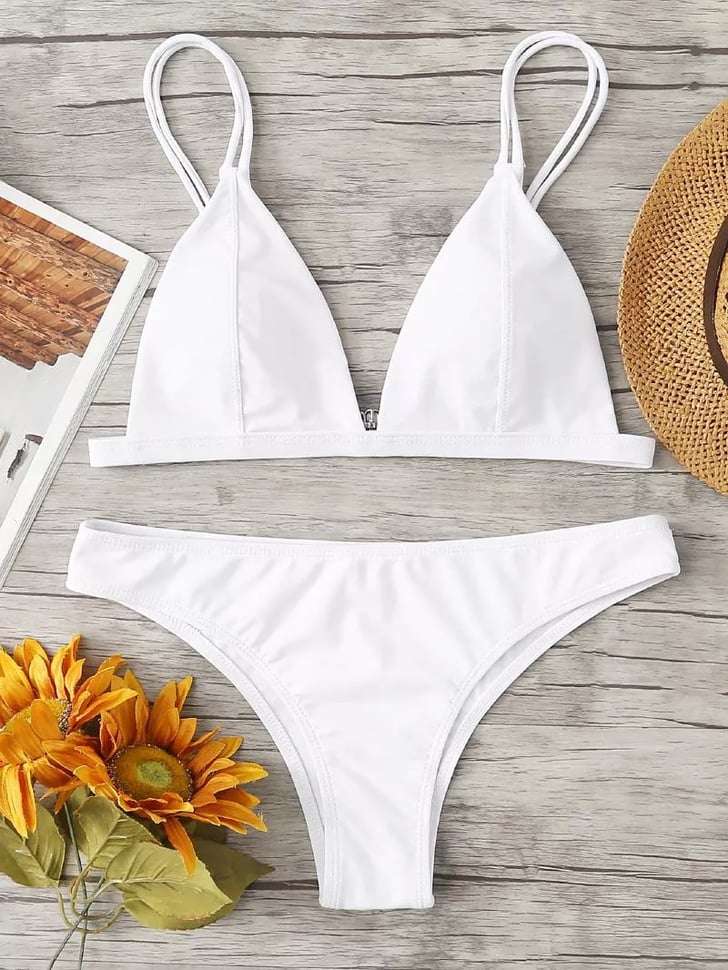 Romwe Adjust Strap Triangle Bikini Set Jennifer Lopez White Bikini on