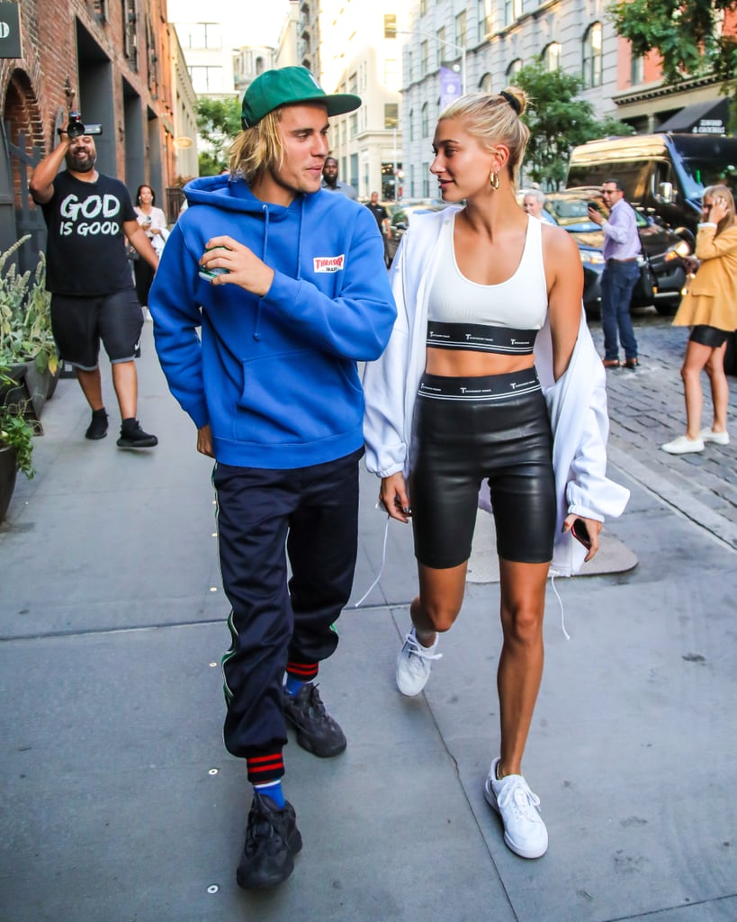 Hailey Baldwin Sports Bra and Bike Shorts July 2018