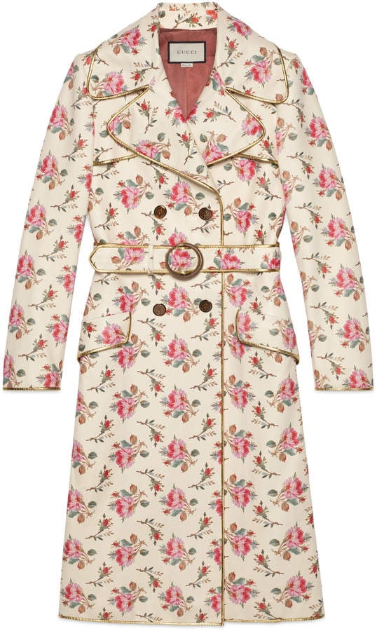 Gucci Roses Print Leather Trench Coat