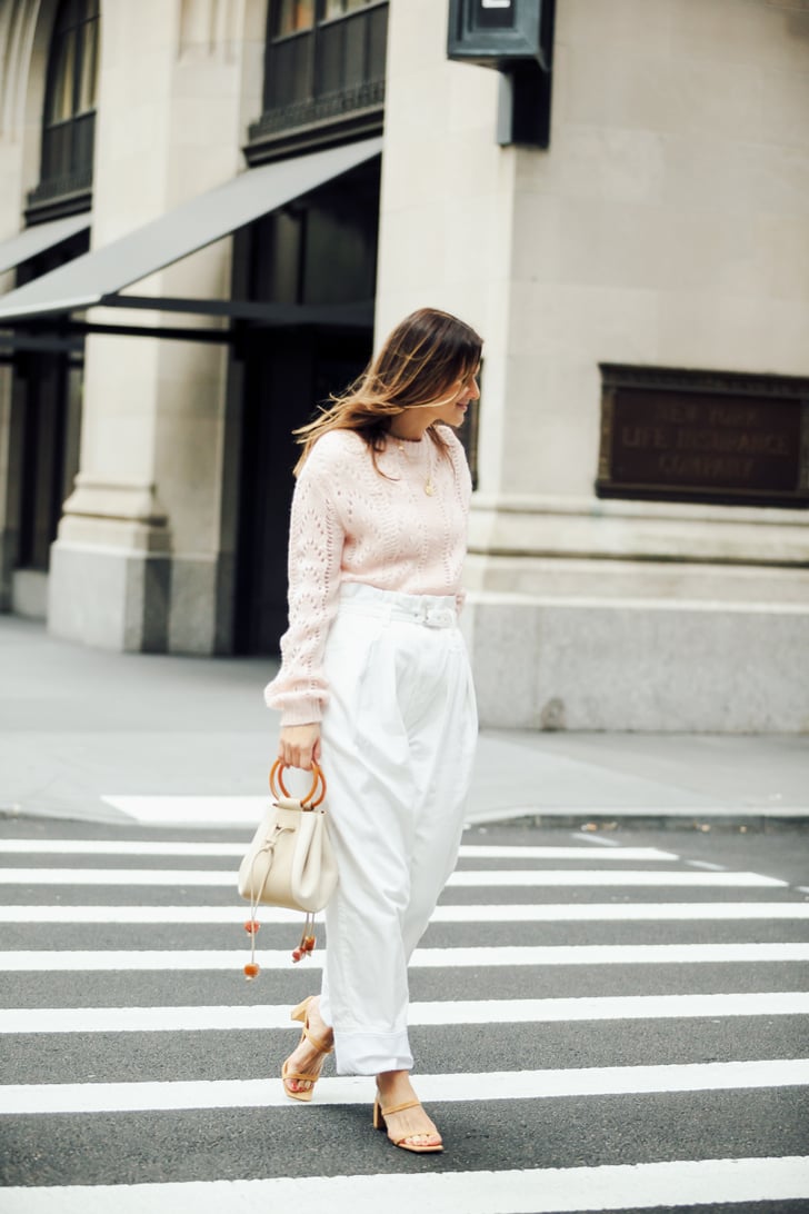 Easy Outfits: A Pastel Sweater, White Pants, Sandals, and a Bag | Easy ...