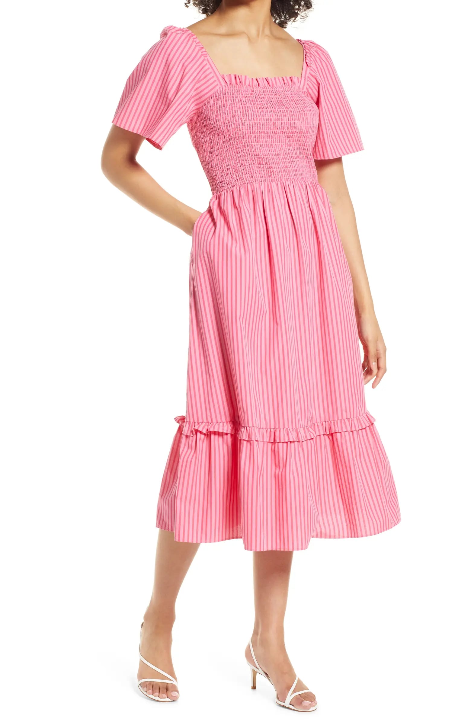 English factory smocked deals stripe midi dress