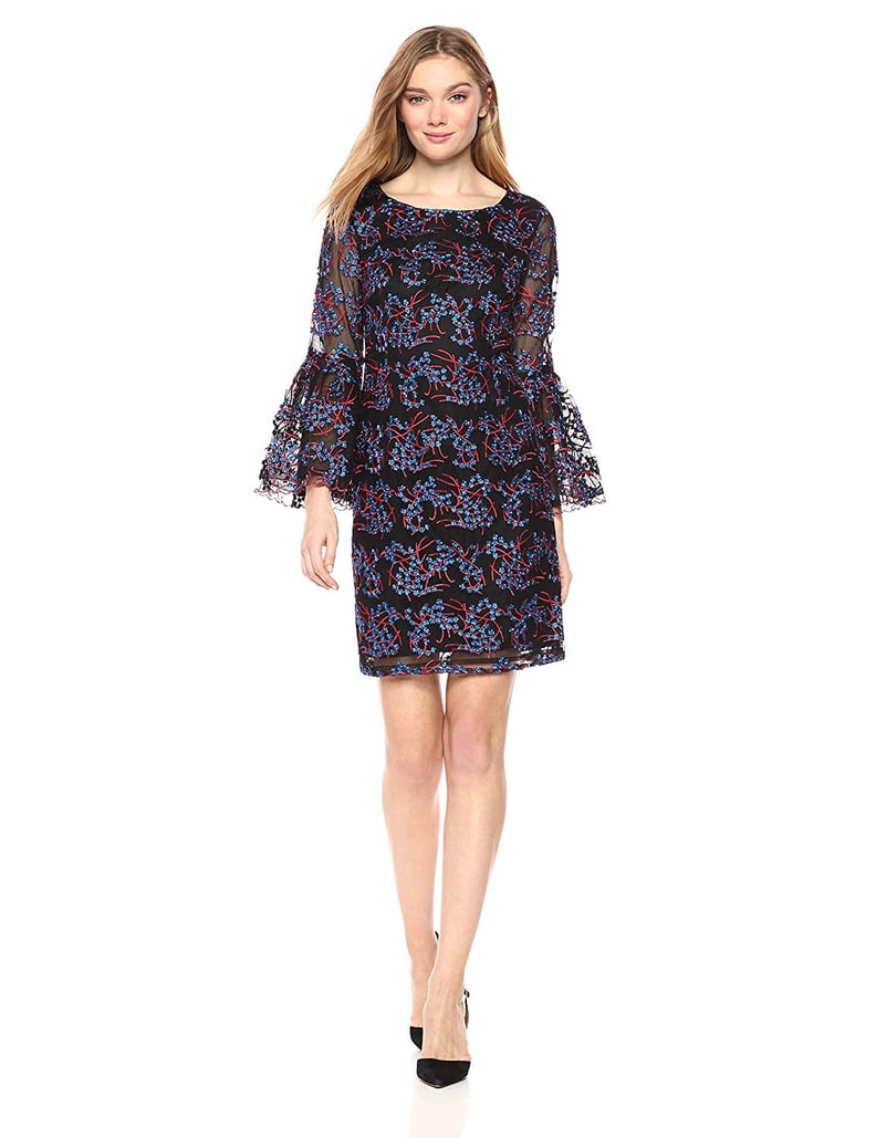 Nicole Miller New York Bell Sleeve Embroidered Cocktail Dress