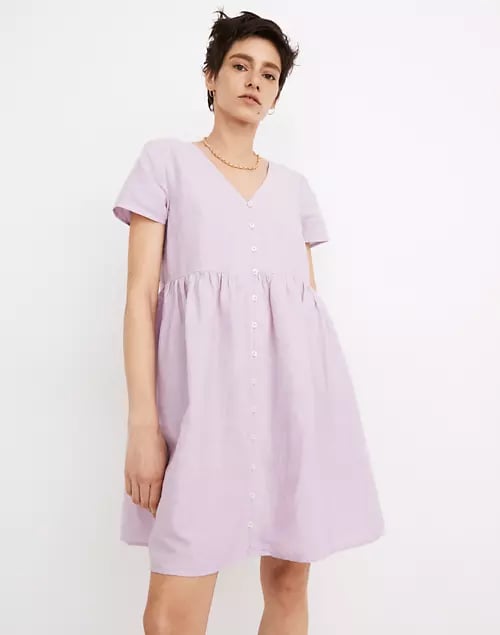 Madewell Petite Linen-Blend Alexandra Button-Front Mini Dress