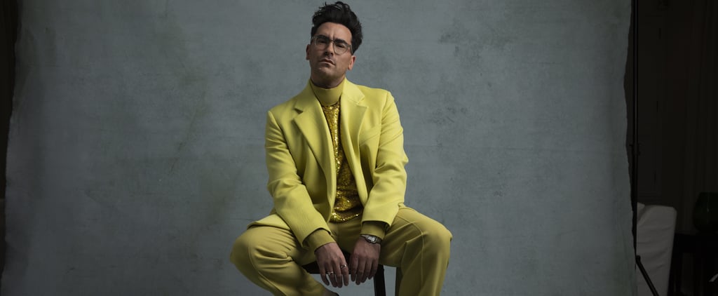 Dan Levy's Chartreuse Valentino Suit at the Golden Globes