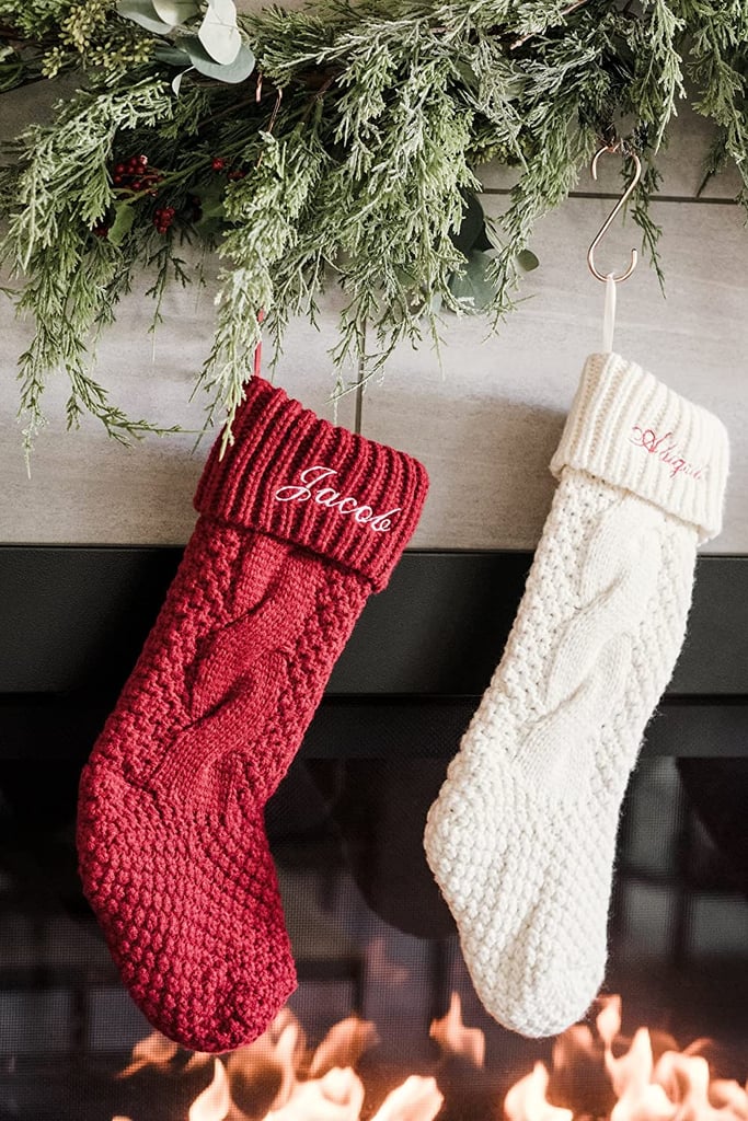 Handmade Festive Decor: Personalized Embroidered Knit Christmas Stocking