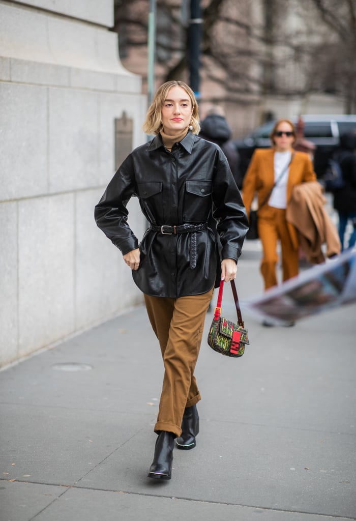 Winter Outfit Idea: A Belted Leather Jacket and Trousers
