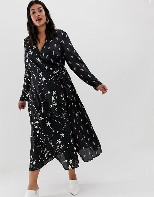 Our Pick: Asos Design Curve Wrap Maxi Dress in Star and Lightning Bolt