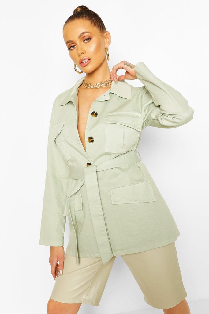 Boohoo Utility Pocket Tie Waist Woven Jacket