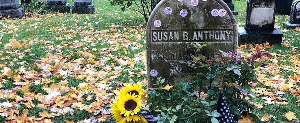Women Leave Voting Stickers on Susan B. Anthony's Grave 2018