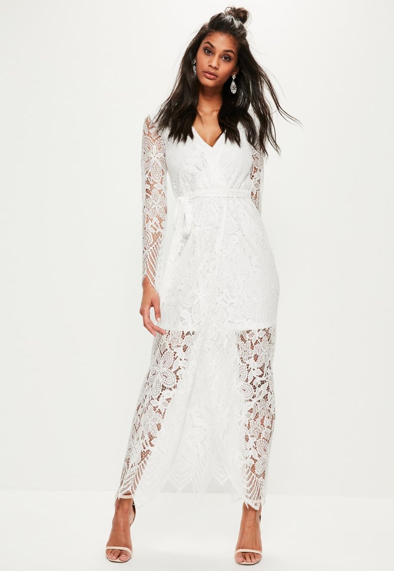 Missguided White Lace Wrap Tie Front Maxi Dress