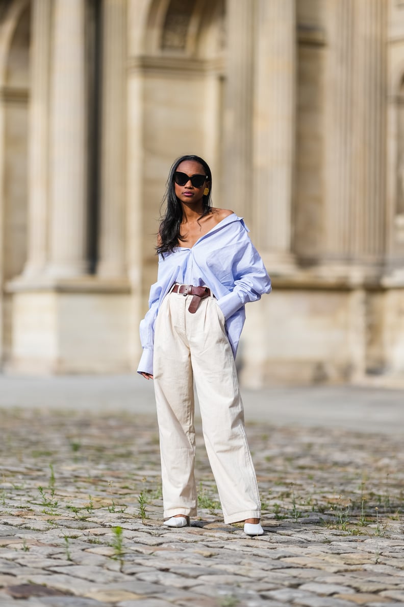 Wide-Leg Pants With an Off-the-Shoulder Blouse