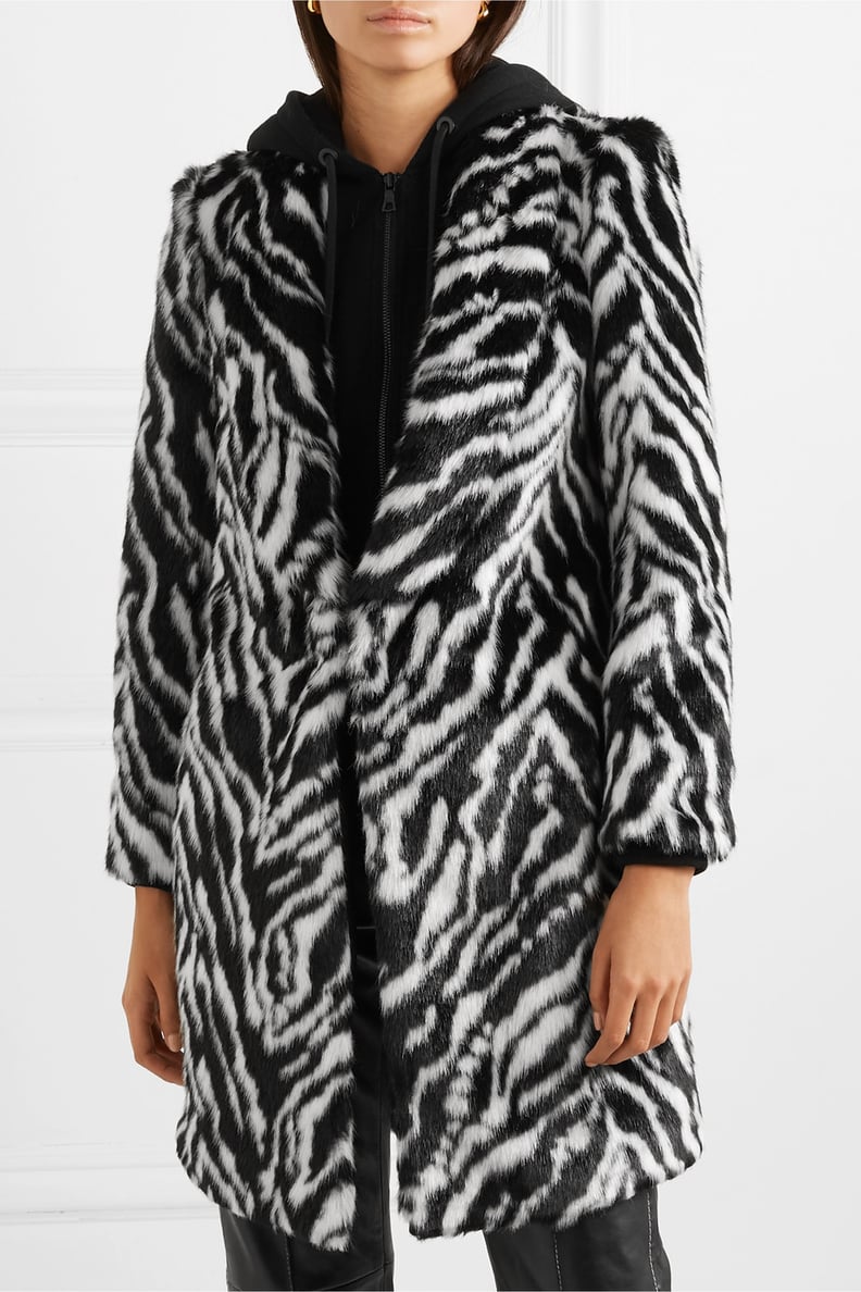 Alice + Olivia Kylie Hooded Zebra-Print Faux Fur Coat