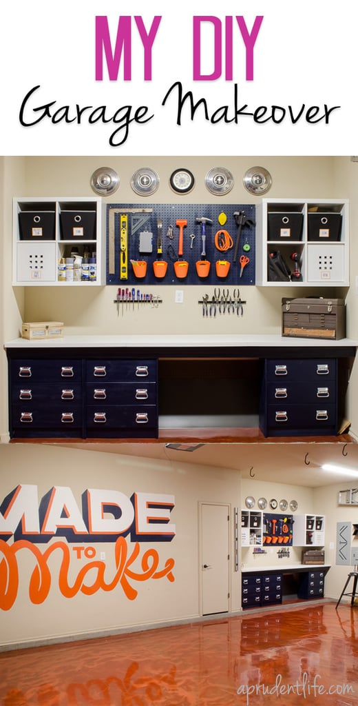 This gorgeous garage makeover from A Prudent Life leaves space for parking, storage, working on projects, and miscellaneous activities.