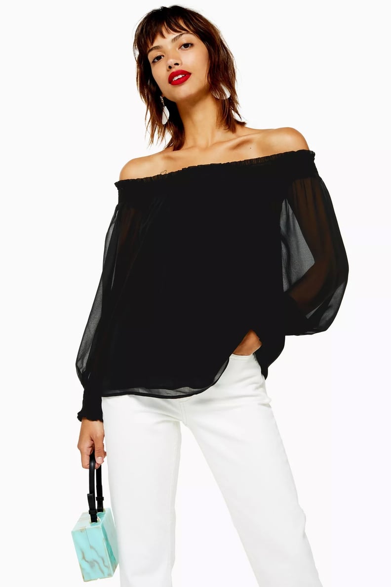 Topshop Black Sheer Bardot Blouse