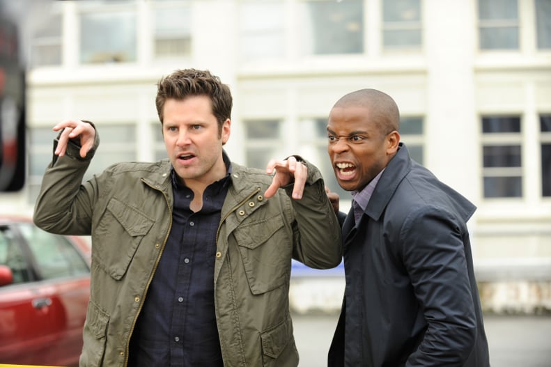 PSYCH, (from left): James Roday, Dule Hill, 'This Episode Sucks', (Season 6, ep. 603, aired Oct. 26, 2011), 2006-. photo: Alan Zenuk /  USA Network / Courtesy: Everett Collection