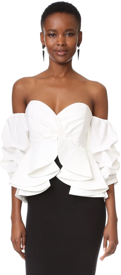 white dressy off the shoulder top