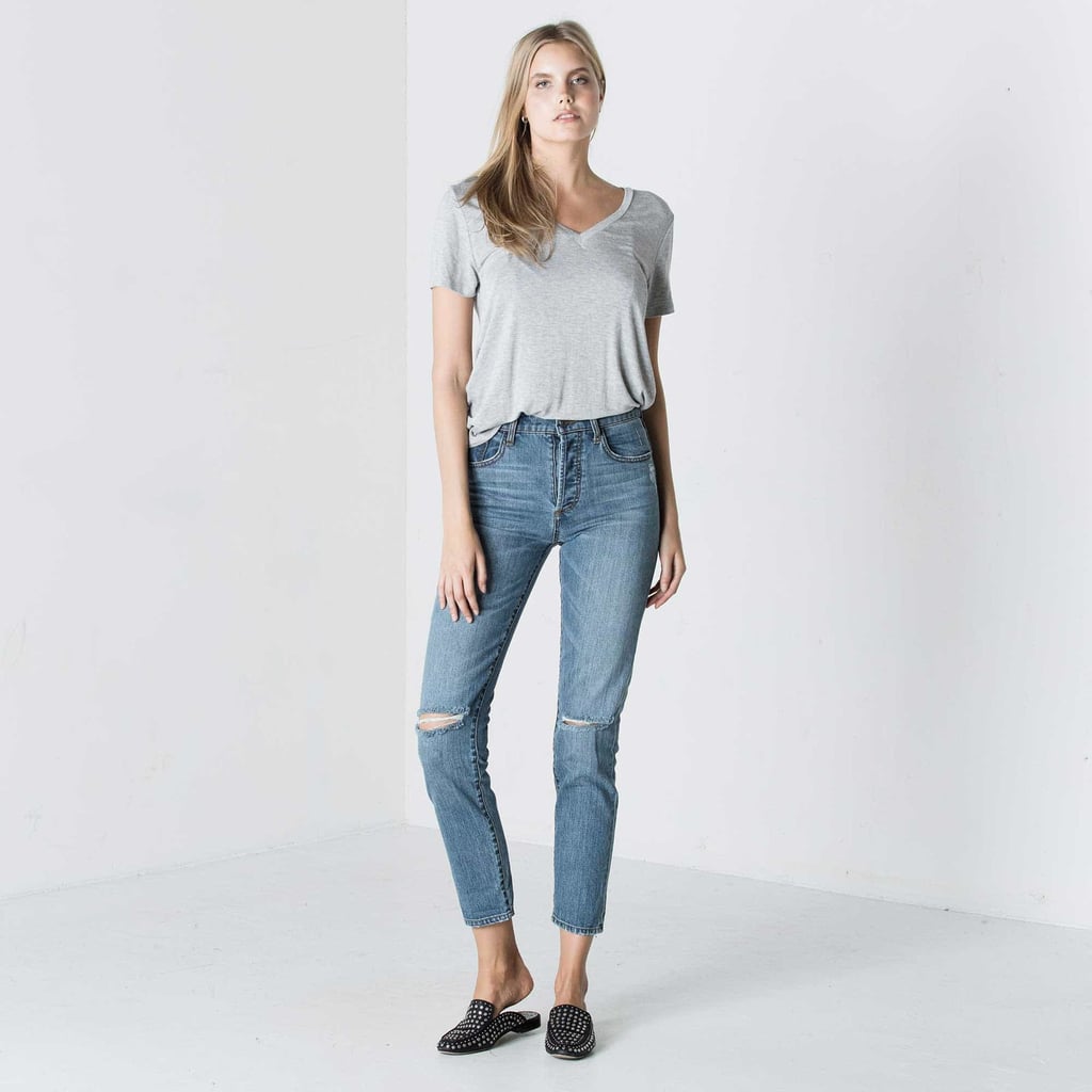 Women's High Waisted Ripped Mom Jeans in Medium Vintage ($85)