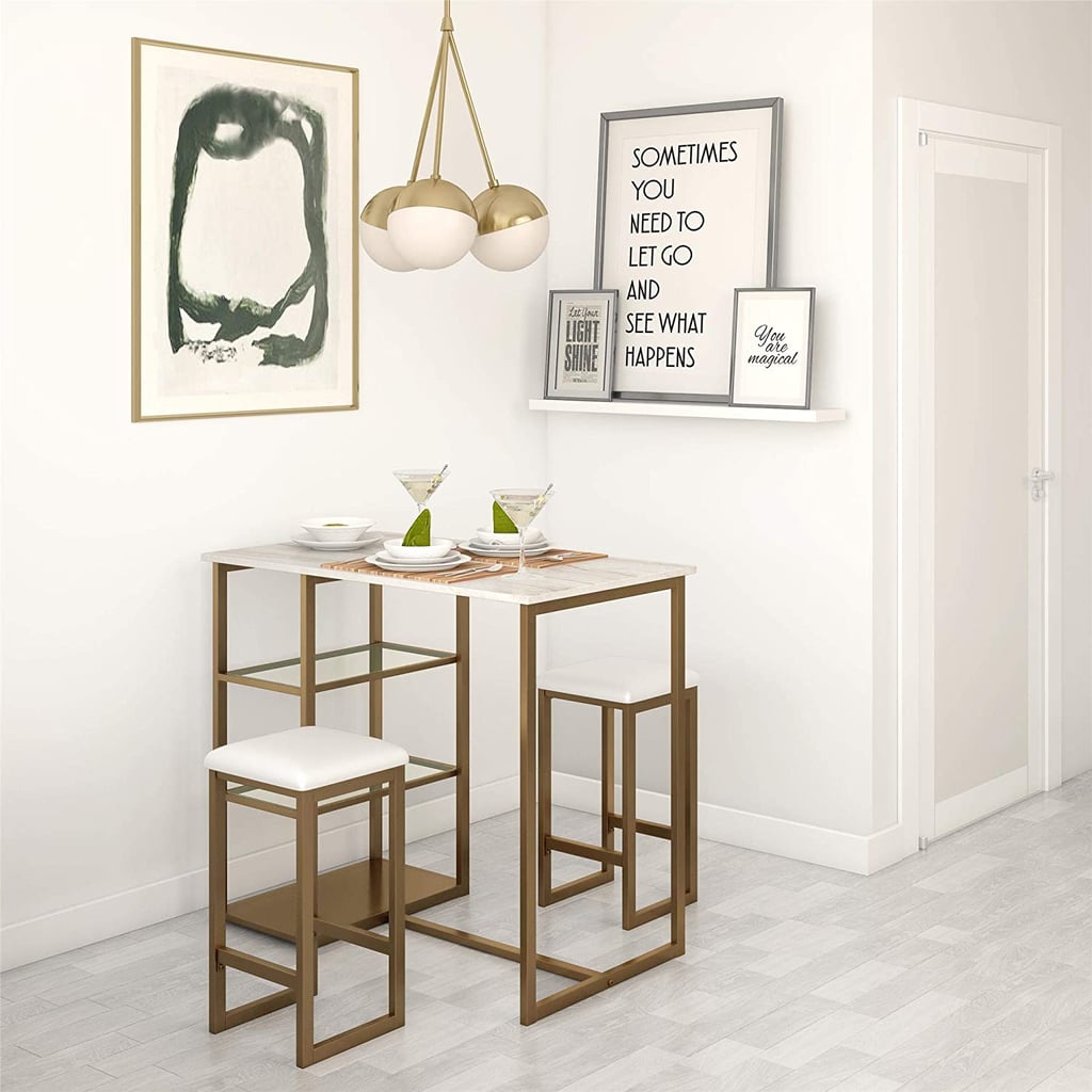 For Small Spaces: Dorel Living Tanner 3-Piece Brass Pub Set