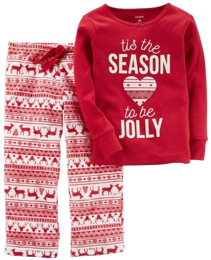 Carter's Girls 4-14 Tis the Season to be Jolly" Christmas Top & Microfleece Bottoms Pajama Set