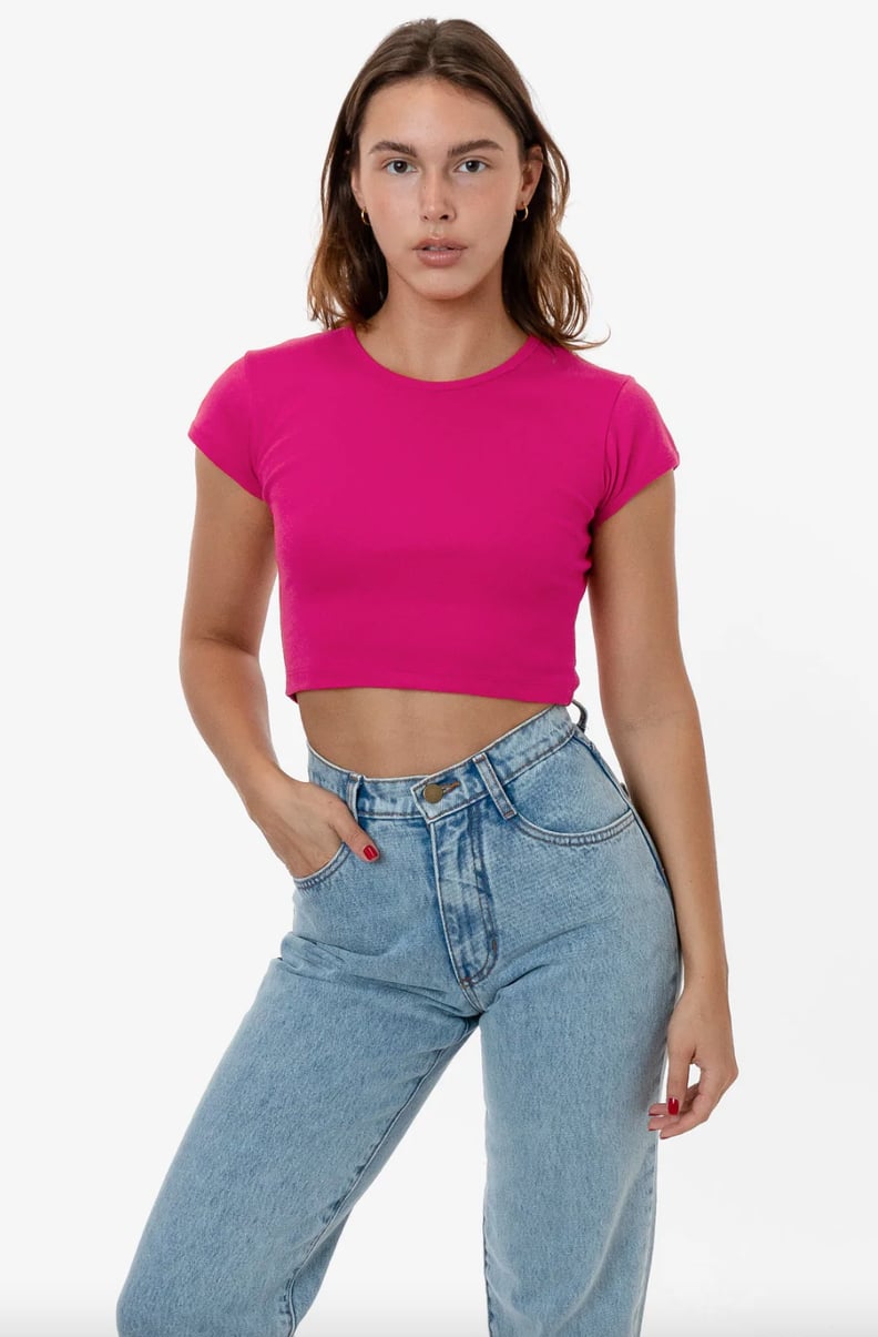 Los Angeles Apparel Cap Sleeve Baby Rip Crop Top