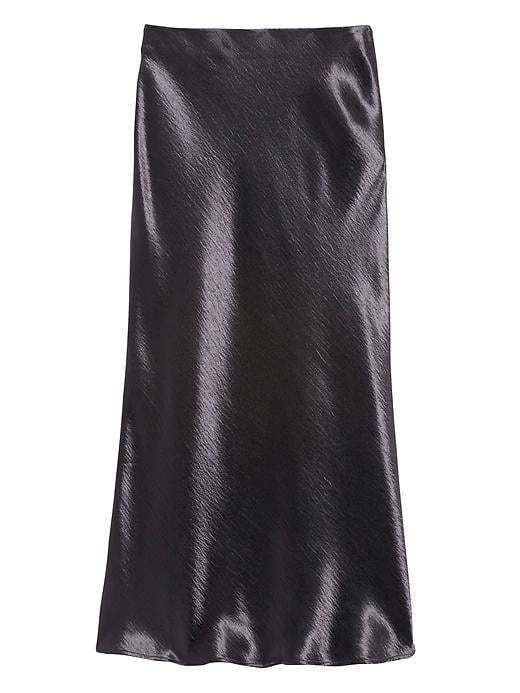 Satin Midi Slip Skirt in Charcoal Grey