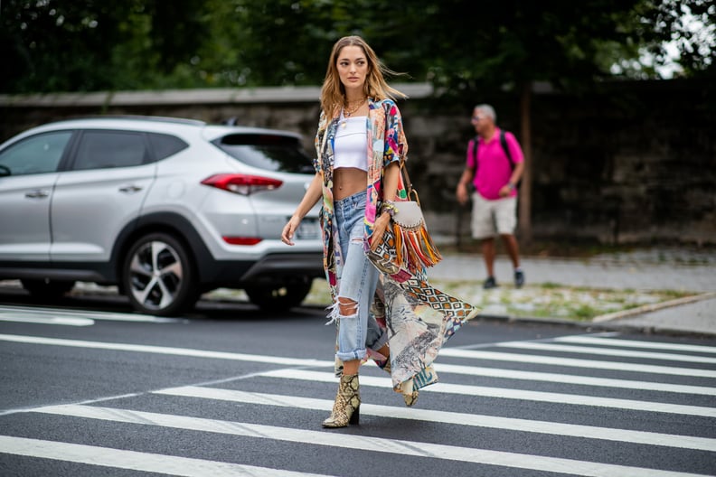 Boho Styling With Rips, a Crop Top, and Contrast Prints