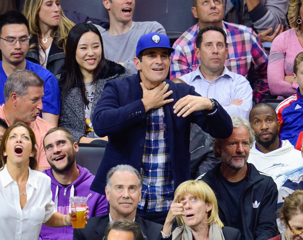 Ty Burrell made a choking motion while watching a tense game between the San Antonio Spurs and LA Clippers in November 2014.