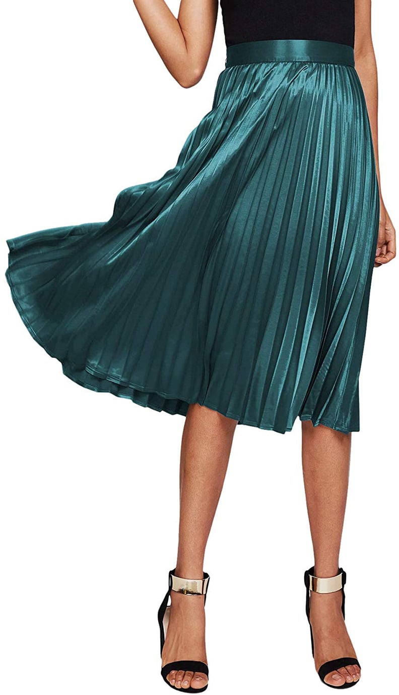 Floerns Metallic Pleated Satin Midi Skirt