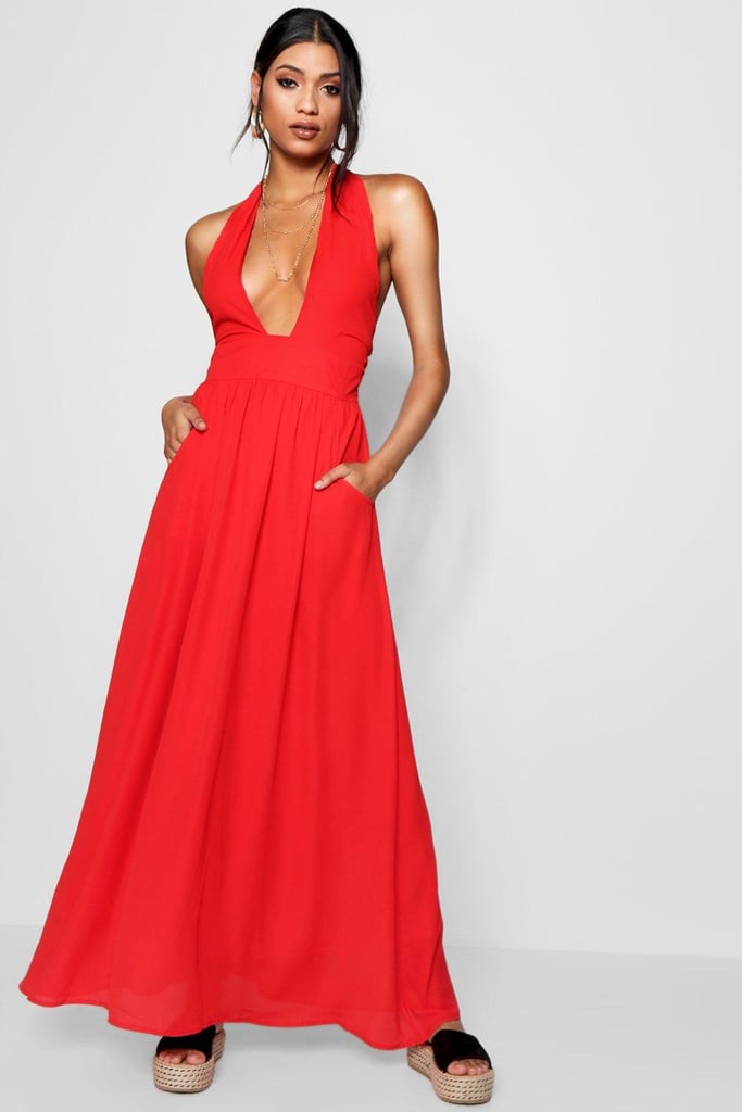 Boohoo Plunge Halterneck Maxi Dress