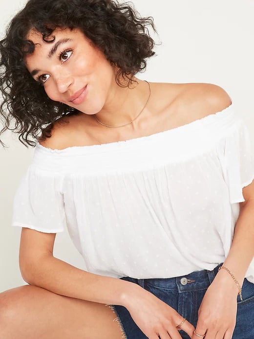 Old Navy Smocked Off-the-Shoulder Crepe Clip-Dot Top