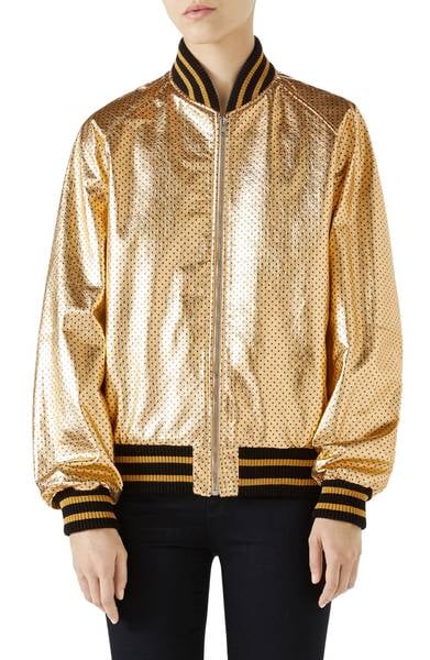 Gucci Metallic Perforated Leather Bomber Jacket