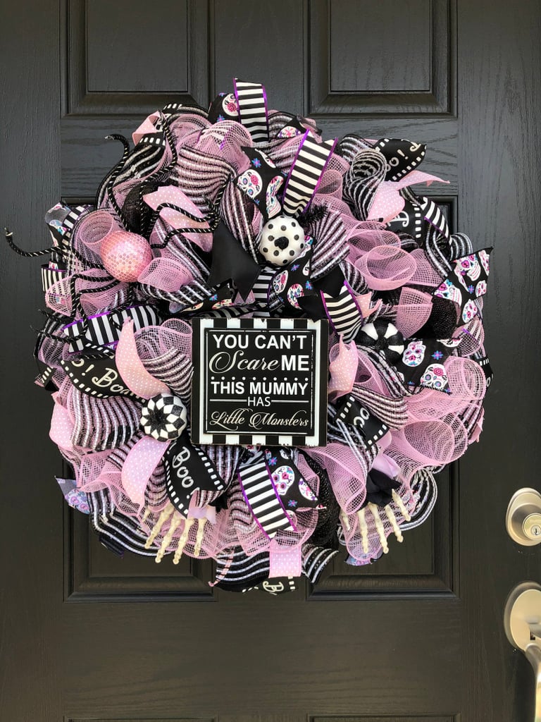 Black Pink and White Halloween Wreath
