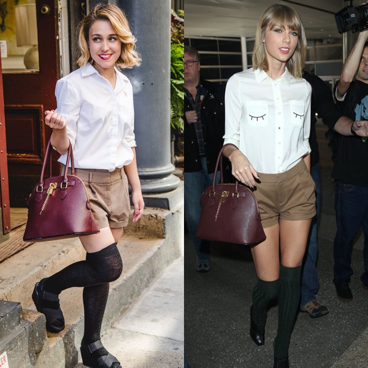 Taylor was a huge fan of thigh-high styles last year, and knowing that, I had to try one of those looks. Since I'd snagged her Aldo bag for myself months ago, I went with this preppy number, which reminded me of a schoolgirl all grown up.