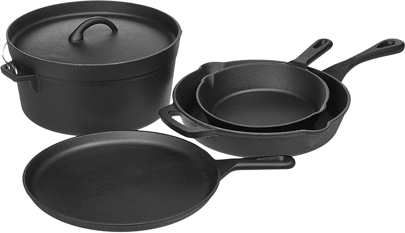 A Complete Cast-Iron Set: Amazon Basics Pre-Seasoned Cast Iron 5-Piece Kitchen Cookware Set