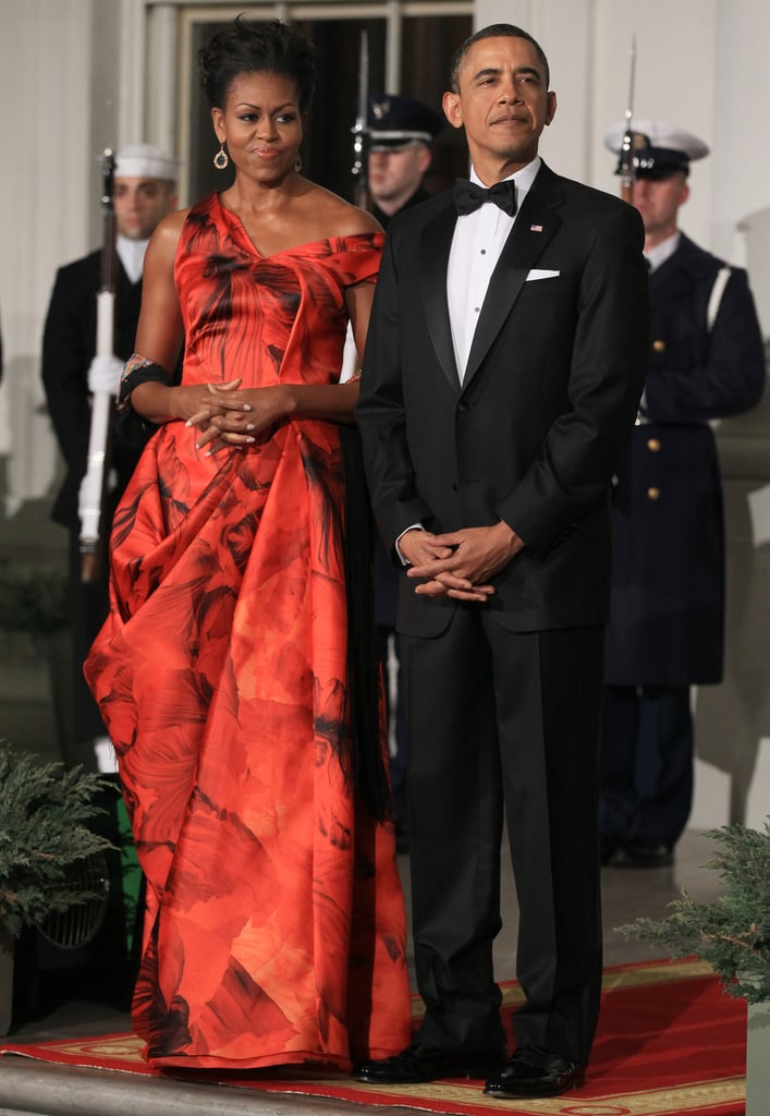 Michelle Obama wearing an Alexander McQueen dress for the China state dinner in 2011.