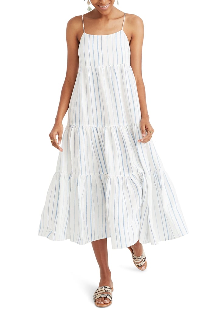 Madewell Stripe Tiered Linen Midi Dress